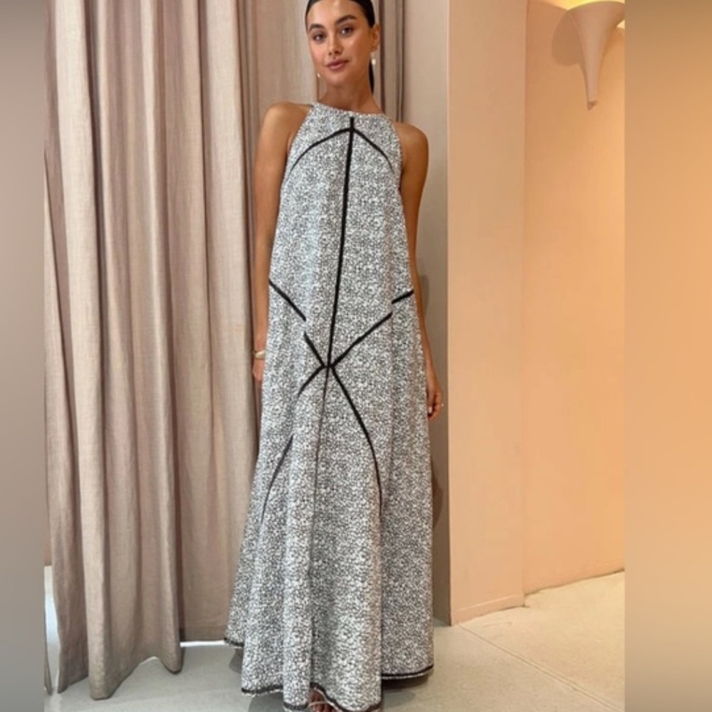 Joslin Quinn Linen Maxi Dress - Brown and White